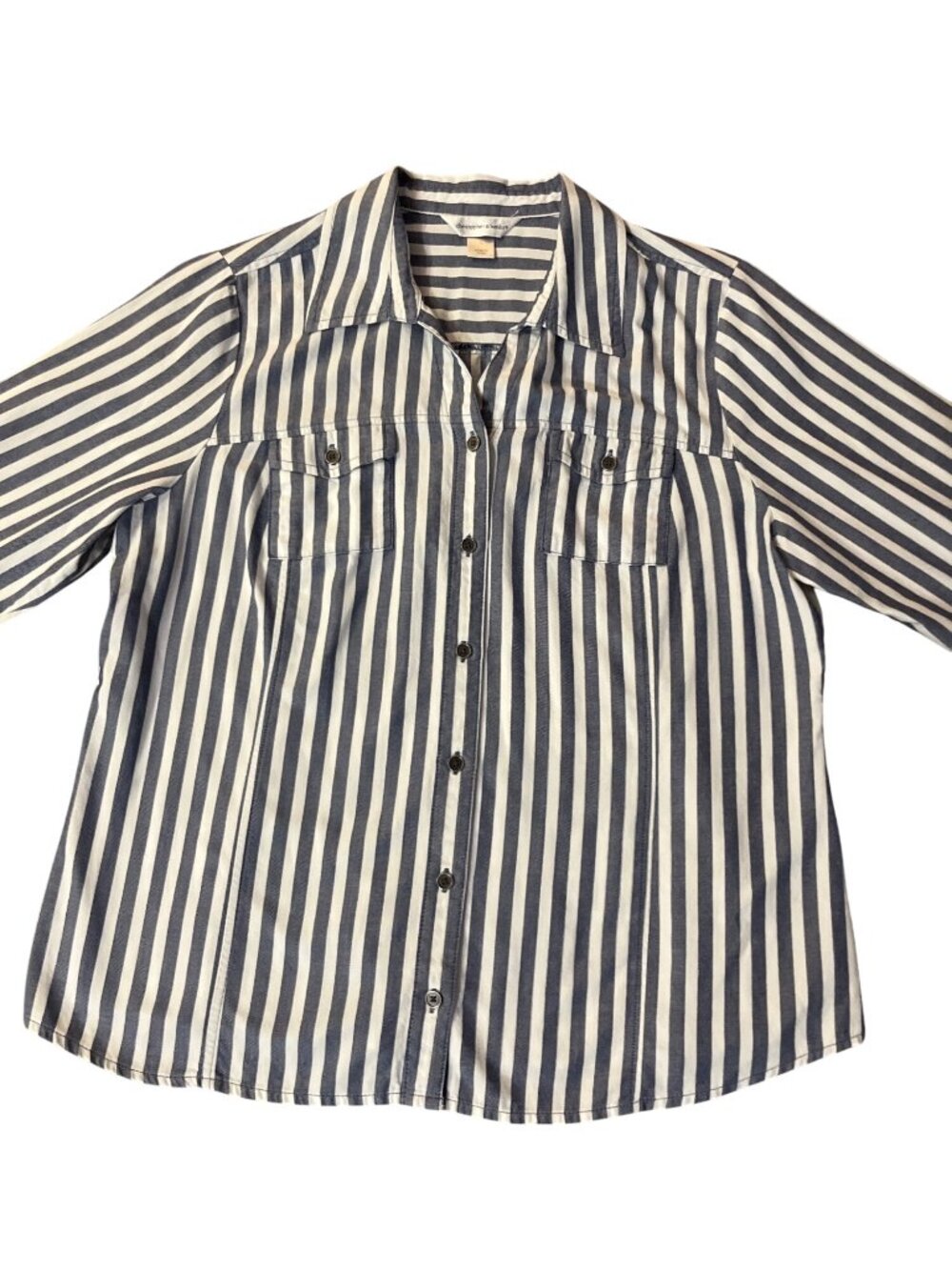 Christopher & Banks Womens L Used Blue White Striped Cotton Shirt - Picture 4 of 12